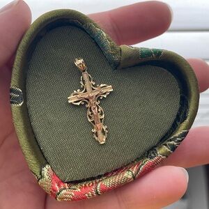 14k Gold Two Tone Cross Crucifix Charm Pendant